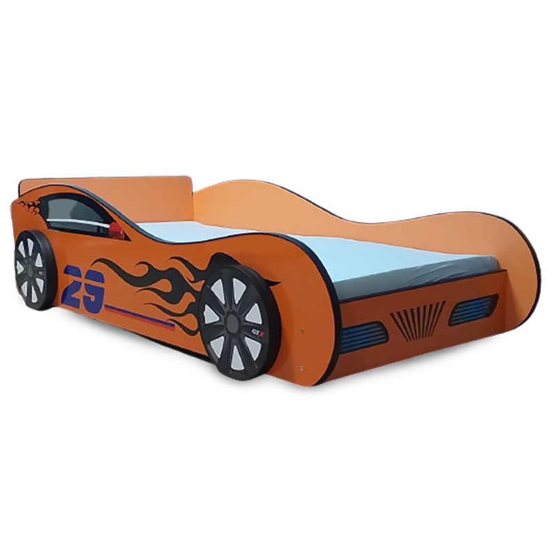Pat in forma de masina, Orange Car, 140x70 cm