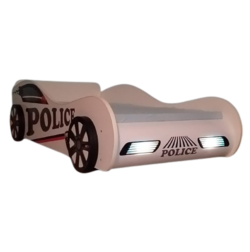 Pat in forma de masina, Police Car, 140x70 cm, cu saltea
