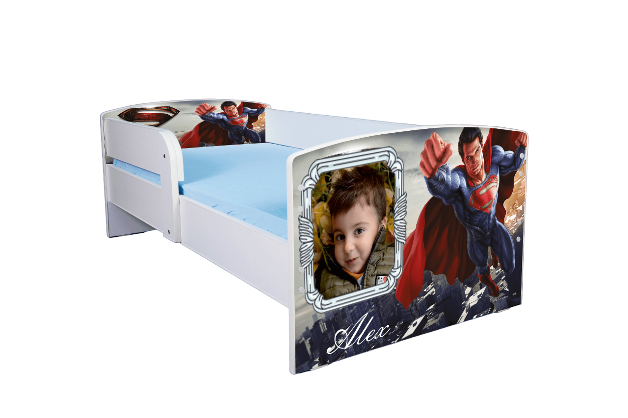 Pat personalizat Superman, cu protectie, 160x80 cm