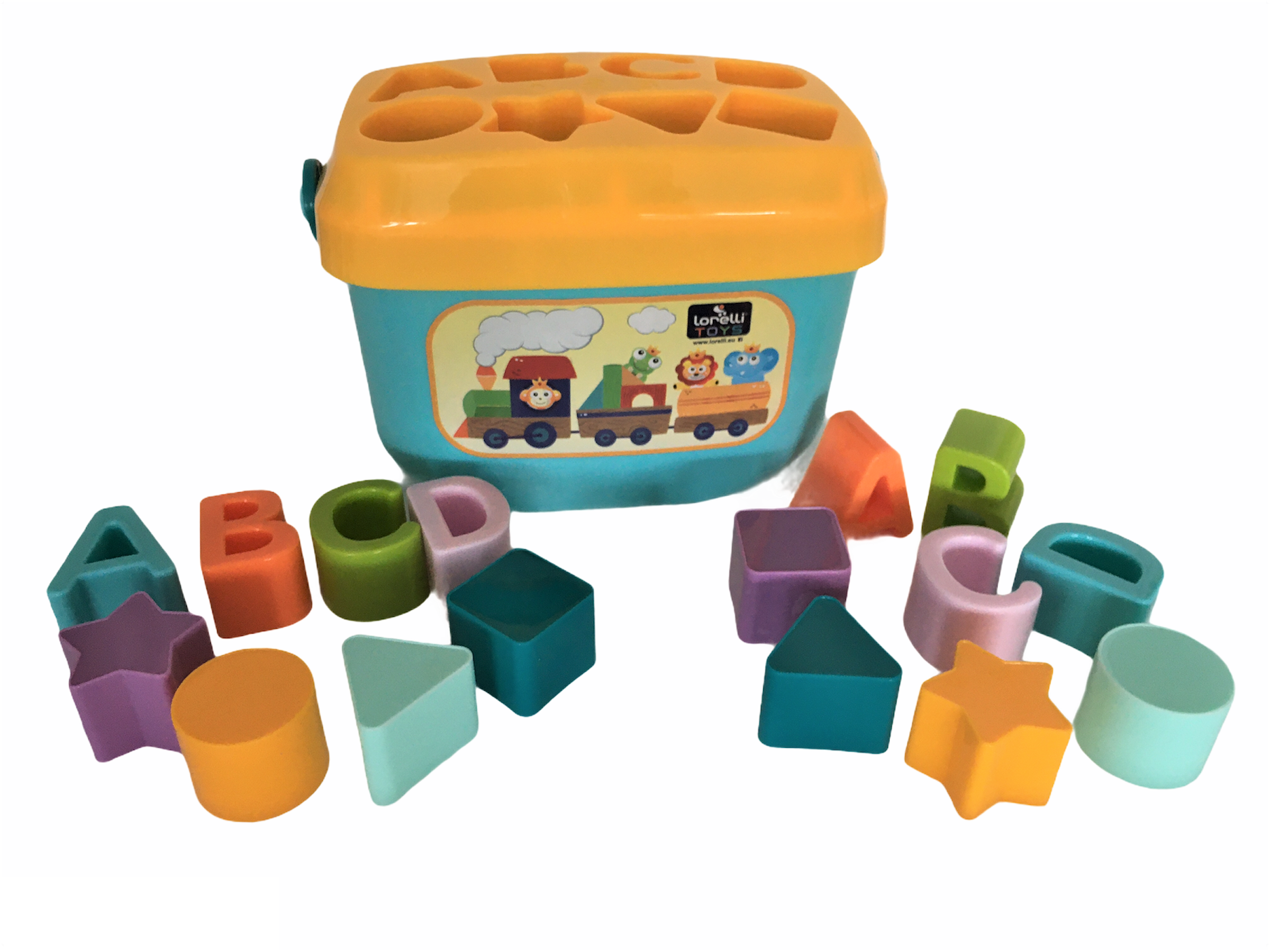 Set jucarii cuburi de construit, 16 piese, diferite forme si culori, 18 luni+, multicolor