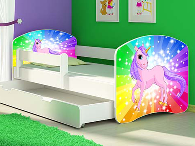 Patut Tineret MyKids Rainbow Unicorn cu Sertar si Saltea 140×70 buy4baby.ro imagine noua