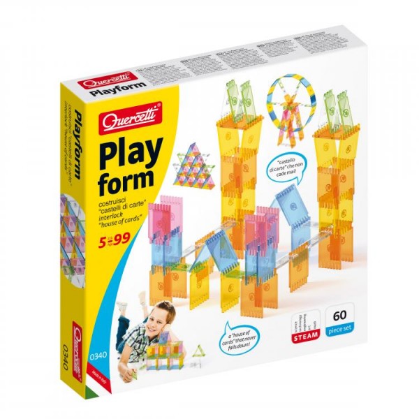 Joc educativ pentru copii Quercetti Playform 0340 joc constructie 60 piese tip panouri transparente si multicolore din plastic