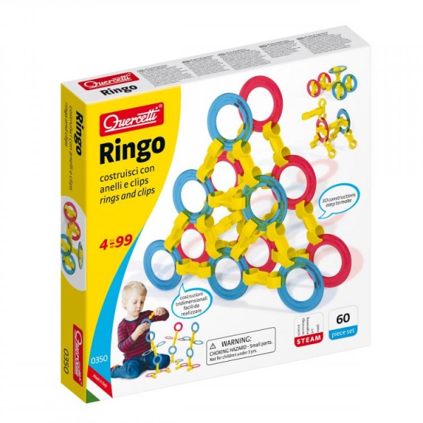 Joc educativ pentru copii Quercetti Ringo 0350 Cercuri multicolore pentru construit 60 piese din plastic