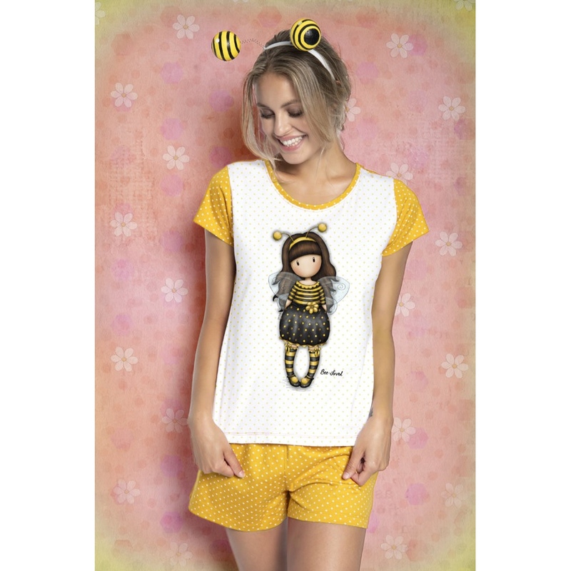 Pijama fete cu tricou Gorjuss Bee Loved, scurte