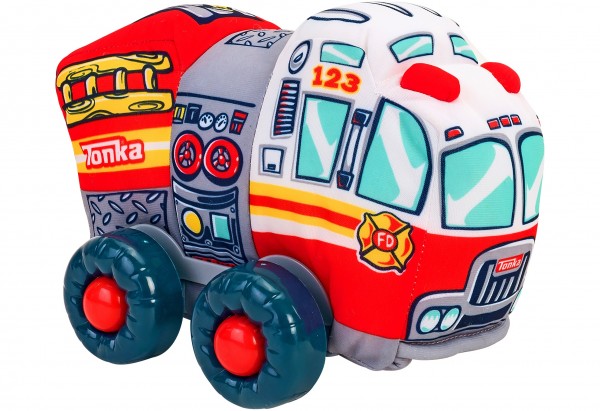Jucarie moale pentru copii tip masina de Pompieri Globo Tonka cu sunete cu roti si accesorii din plastic Rosie