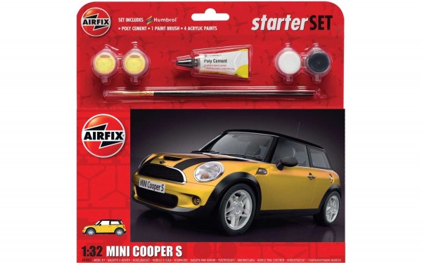 Kit constructie Airfix masina MINI Cooper S Starter Set – Yellow 1:32 Airfix imagine noua