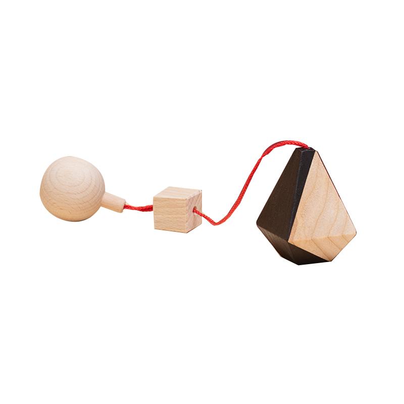 Jucarie din lemn corp geometric poliedru diamant, natur-negru, pentru carusel / centru de activitati, Mobbli imagine