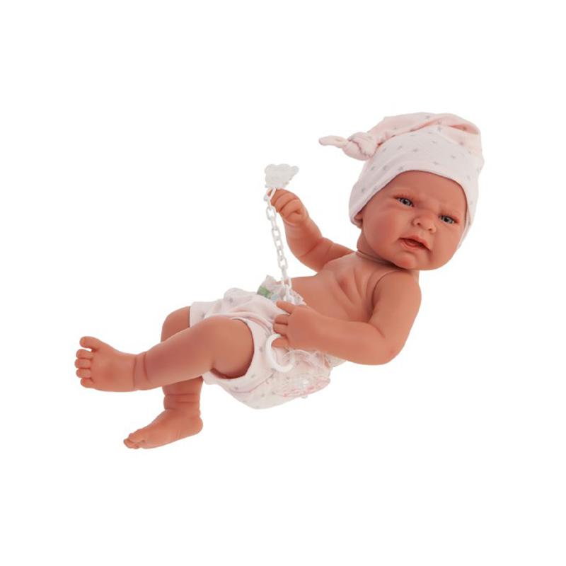 Papusa bebe realist Lea cu scutecel si caciulita, corp anatomic corect, roz pal, Antonio Juan