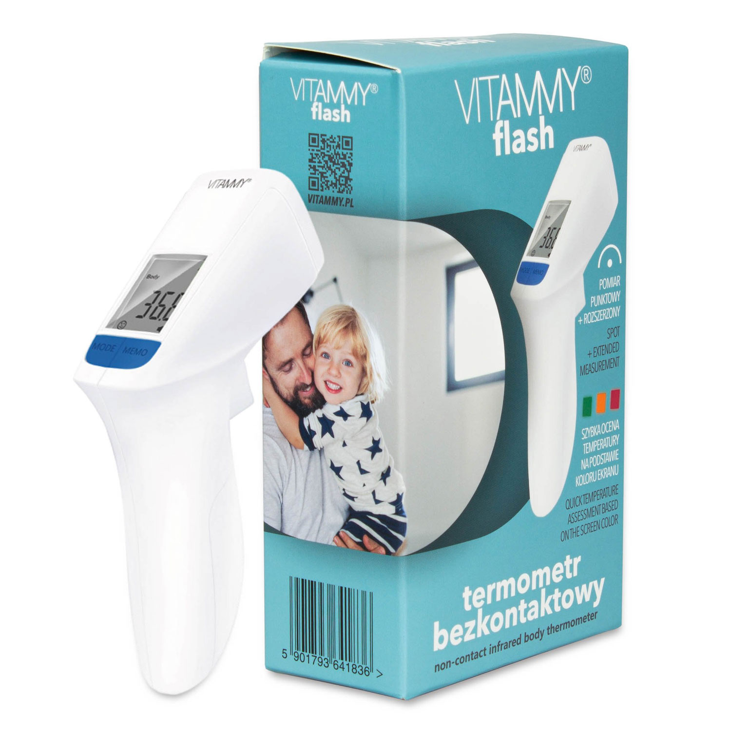 Termometru non-contact Vitammy Flash HTD8816C, tehnologie infrarosu, pentru frunte buy4baby.ro imagine noua