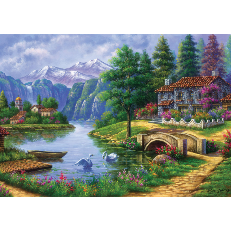 Puzzle 1500 piese - Village By Lake imagine