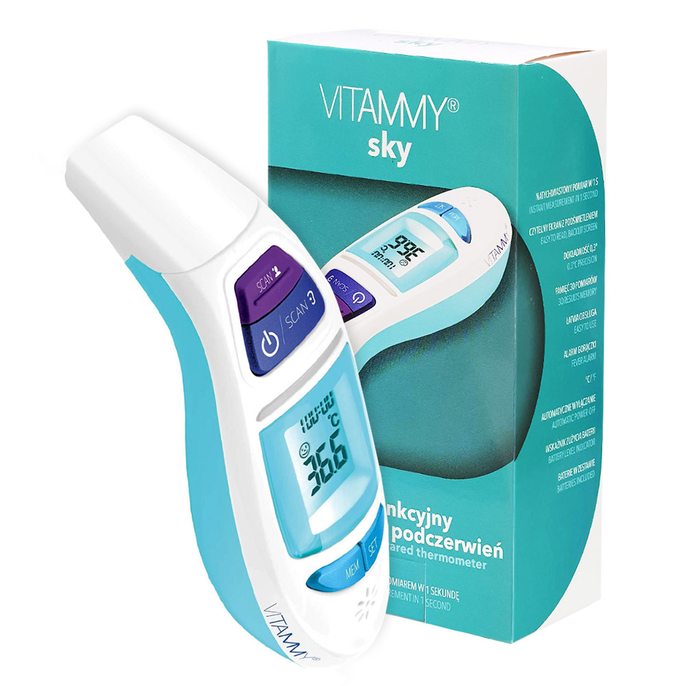 Termometru multifunctional digital Vitammy Sky, 4 in 1, tehnologie infrarosu, frunte si ureche imagine