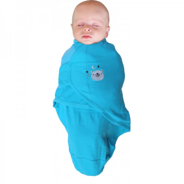 Body special tip Wrap Bo Jungle Urs pentru bebelusi marime L (6.4-10kg) din bumbac Albastru