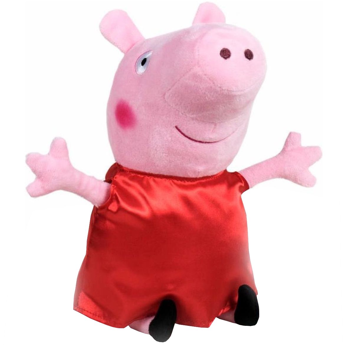 Jucarie din plus peppa pig cu rochie rosie din satin, 17 cm