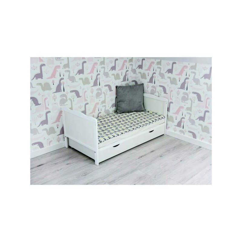 Qmini - Patut din lemn Julia 120x60 cm, multifunctional, cu sertar, Alb