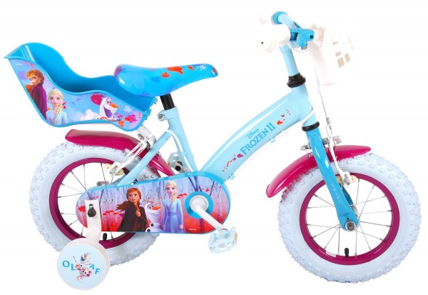 Bicicleta pentru fete 12 inch cu scaun pentru papusi roti ajutatoare si cosulet Frozen 2 cu 2 frane de mana