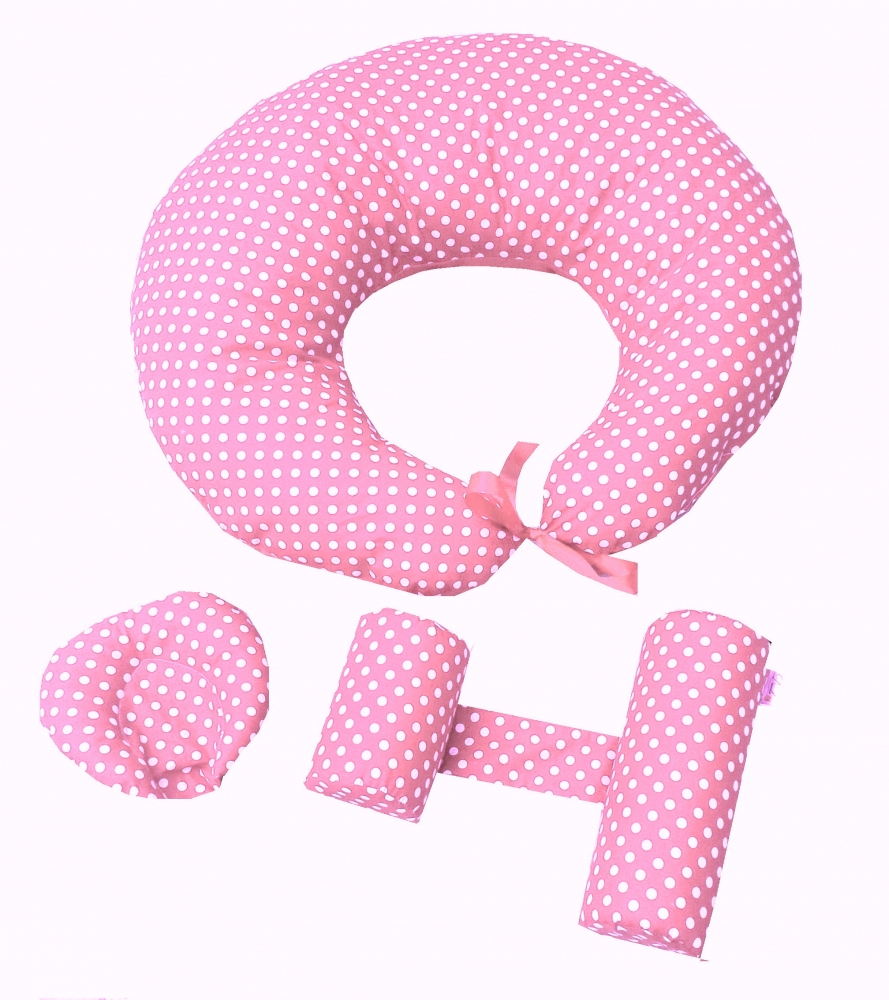 Set primele perne ale bebelusului ‘deluxe’ – roz cu buline albe buy4baby.ro imagine noua
