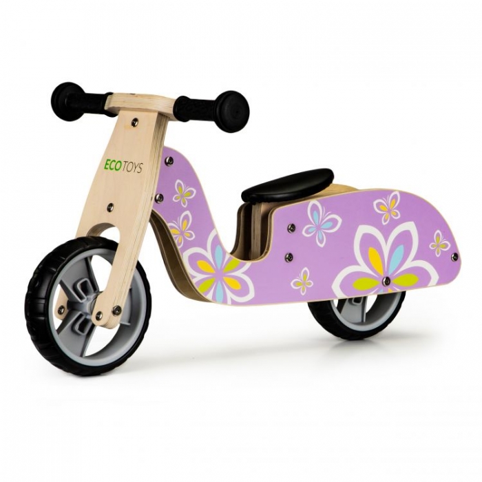 Bicicleta de echilibru din lemn cu roti eva ecotoys lc-v1330 – violet cu fluturasi bekid.ro imagine noua