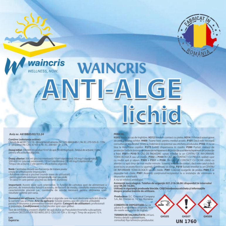 Anti-alge, algicid piscine waincris 20 litri 295.00 imagine noua