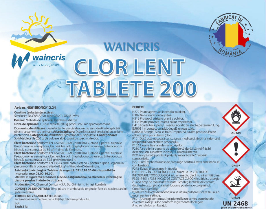 Clor lent tablete 200g piscine waincris 5kg 185.00