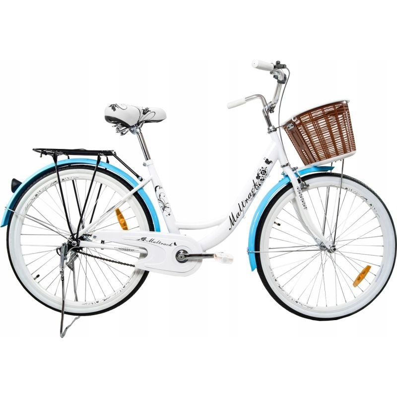 Bicicleta dama, 26 inch, cadru fara bara, otel, cos cumparaturi si motive florale, maltrack bekid.ro imagine noua