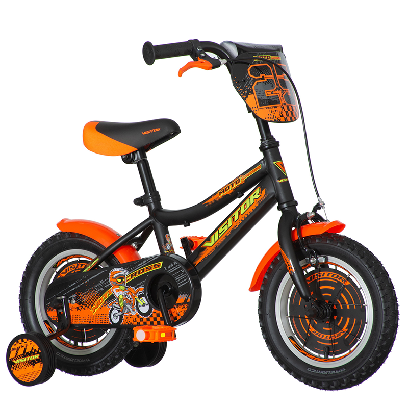 Bicicleta 12 inch, roti ajutatoare detasabile, frana v-brake, motocross portocaliu bekid.ro imagine noua