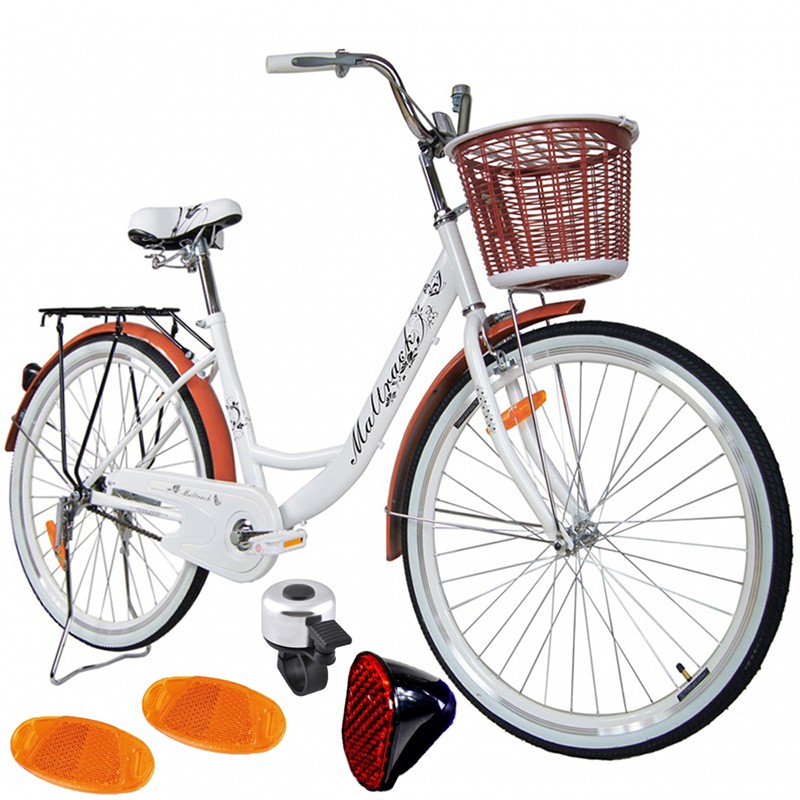 Bicicleta dama, roata 26 inch, cadru otel 17'', frana v-brake, sa ergonomica, fara bara, cos cumparaturi, maltrack