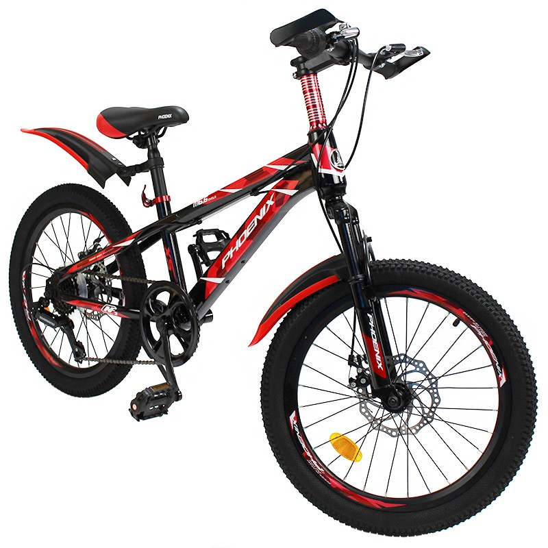 Bicicleta mountain bike, roti 20 inch, 7 viteze, schimbator shimano, frane pe disc, rosu, phoenix buy4baby.ro imagine noua