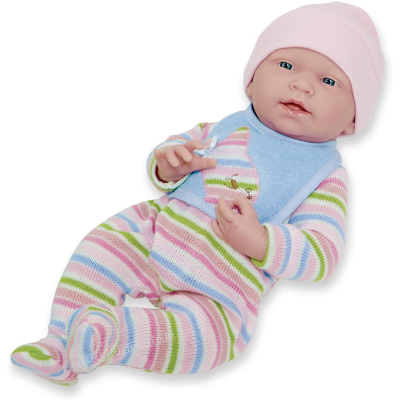 Jucarie bebelus nou-nascut fetita in costumas in dungi