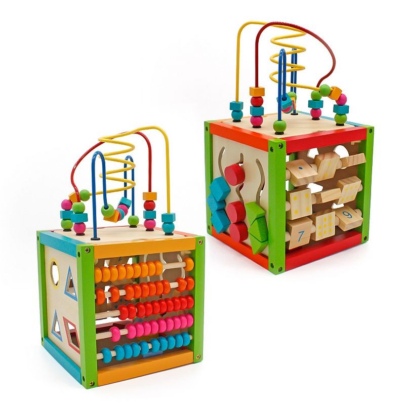 Cub activitati educative, centru multifunctional, 5 in 1, jucarie interactiva din lemn