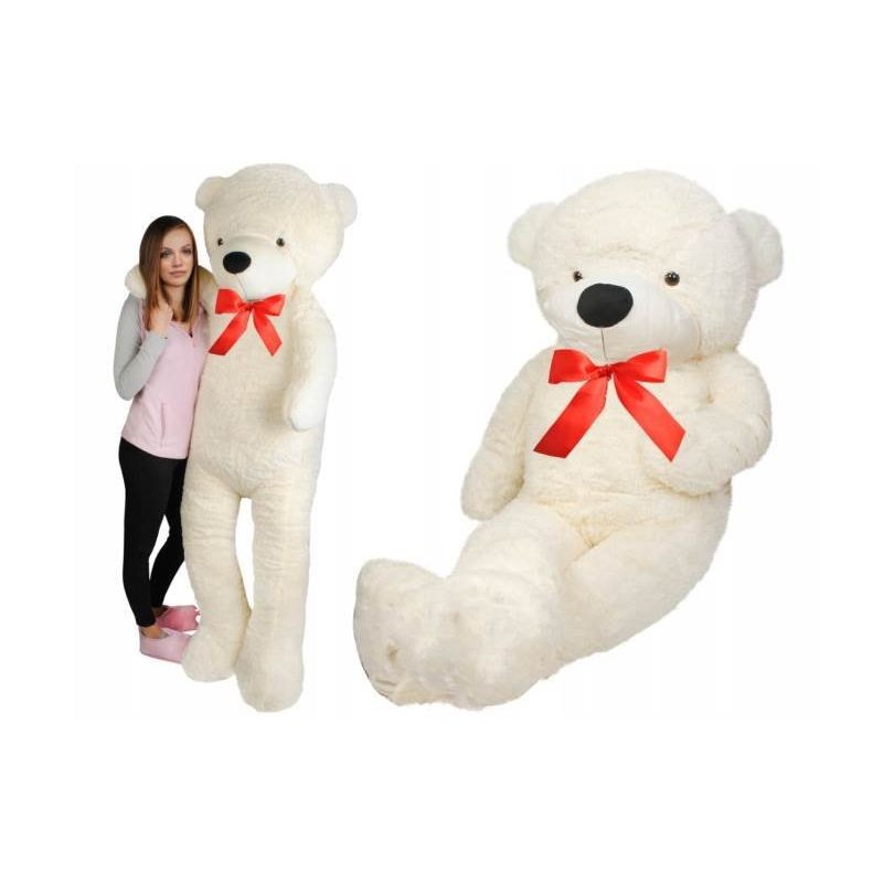 Urs de plus alb, inaltime 190 cm, fundita rosie satin, material delicat buy4baby.ro imagine noua