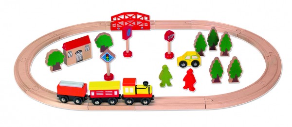 Tren lemn cu sina inclusa si accesorii RS Toys buy4baby.ro imagine noua