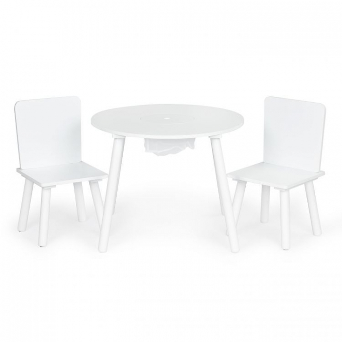 Set de masa cu doua scaune pentru copii si loc de depozitare jucarii ecotoys wh135 - alb