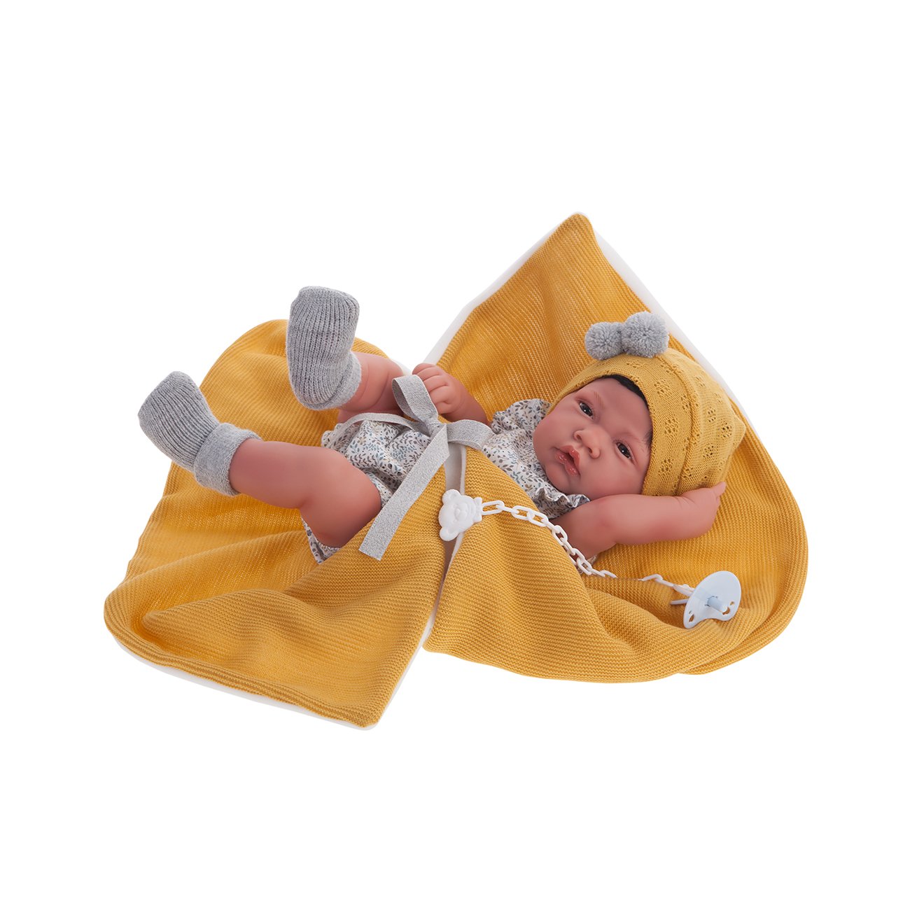 Papusa bebe realist Nacido corp anatomic corect, accesorii galbene, 42 cm, +3, Antonio Juan