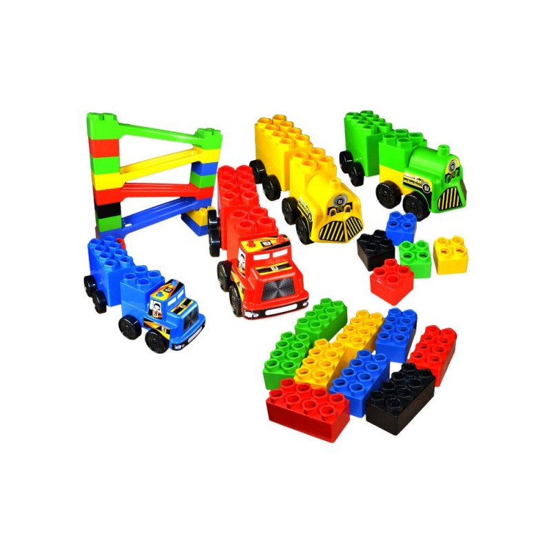 Set constructie cuburi mari, cu vehicule, 103 piese, educational blocks bekid.ro