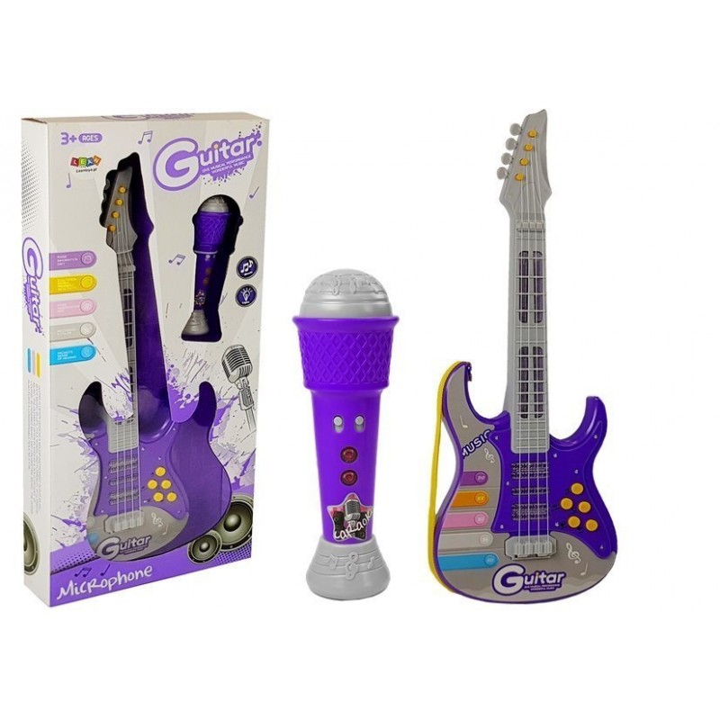 Chitara electrica pentru copii, cu microfon inclus, 56 cm, mov-multicolor, leantoys, 7820 buy4baby.ro imagine noua