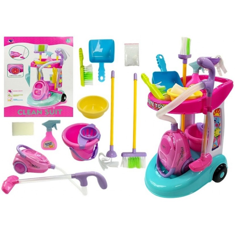 Set carucior de curatenie cu aspirator pentru copii, cleaning trolley, cu accesorii de jucarie, multicolor, leantoys, 4827 4827