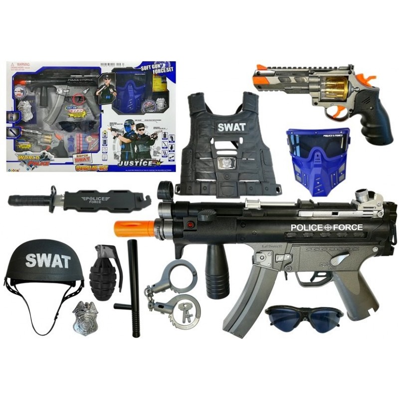 Set de joaca pentru copii, mitraliera, pistol cu gloante de spuma si accesorii de politie, leantoys, 4875 Accesorii