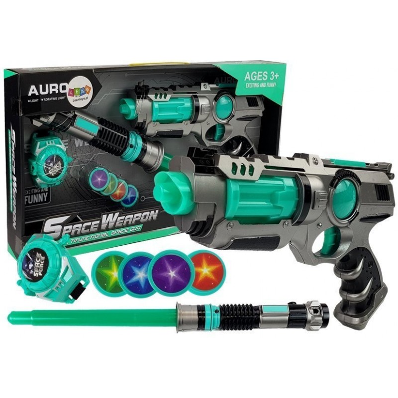 Set de joaca sf pentru copii, pistol laser, sabie laser si lansator de discuri, leantoys, 7097 buy4baby.ro imagine noua
