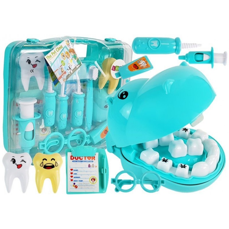 Set trusa dentist pentru copii, hipopotam albastru, leantoys, 7393