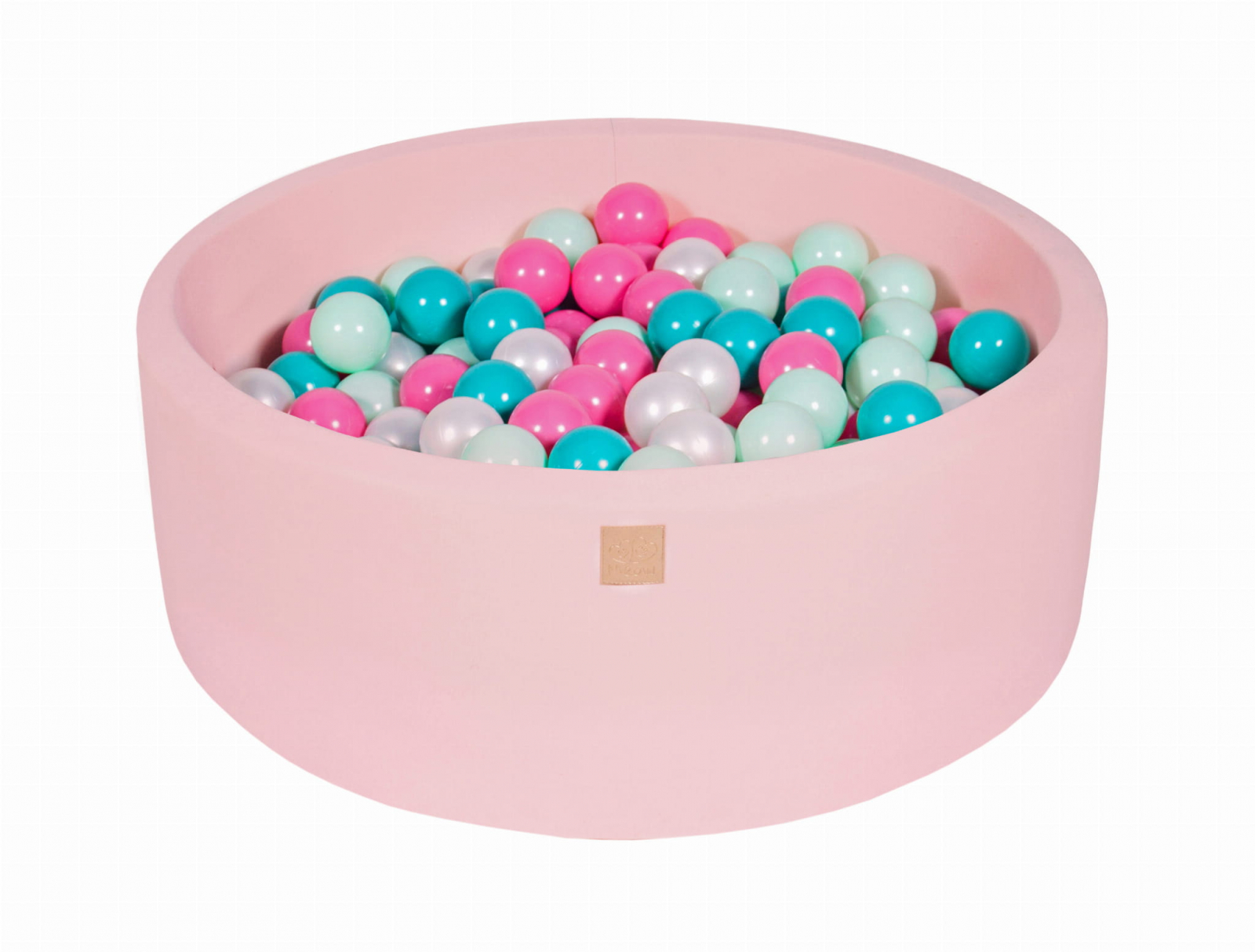 Piscina uscata cu 200 de bile (alb perlat, turcoaz, roz, mint) meowbaby , 90×30 cm, roz deschis buy4baby.ro imagine noua