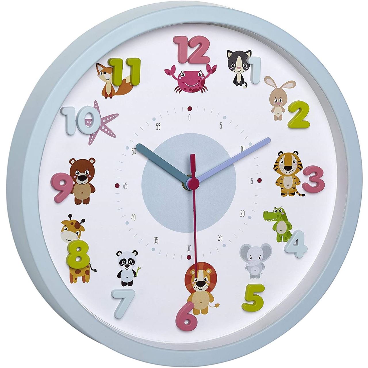 Ceas de perete pentru copii, silentios, cu animale si cifre 3d, tfa little animals 60.3051.14 buy4baby.ro imagine noua