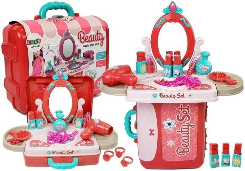 Set de frumuseste cu accesorii, masa de toaleta pentru fetite intr-o servieta rosie, leantoys, 7374 buy4baby.ro imagine noua