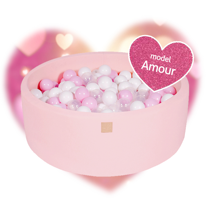 Piscina uscata cu 250 de bile (alb perlat, transparent, roz pastel) meowbaby , amour, 90×30 cm, roz deschis buy4baby.ro imagine noua