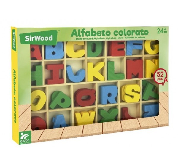 Alfabet din lemn cu 52 piese si tablita suport Globo