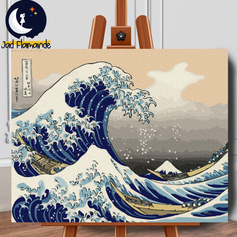 Set pictura pe numere (panza) Marele val de la Kanagawa Hokusai 40x50 cm