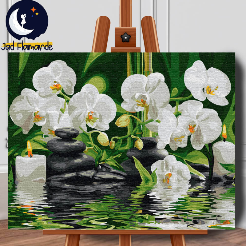 Set pictura pe numere (panza) Serenitate si orhidee 40x50 cm