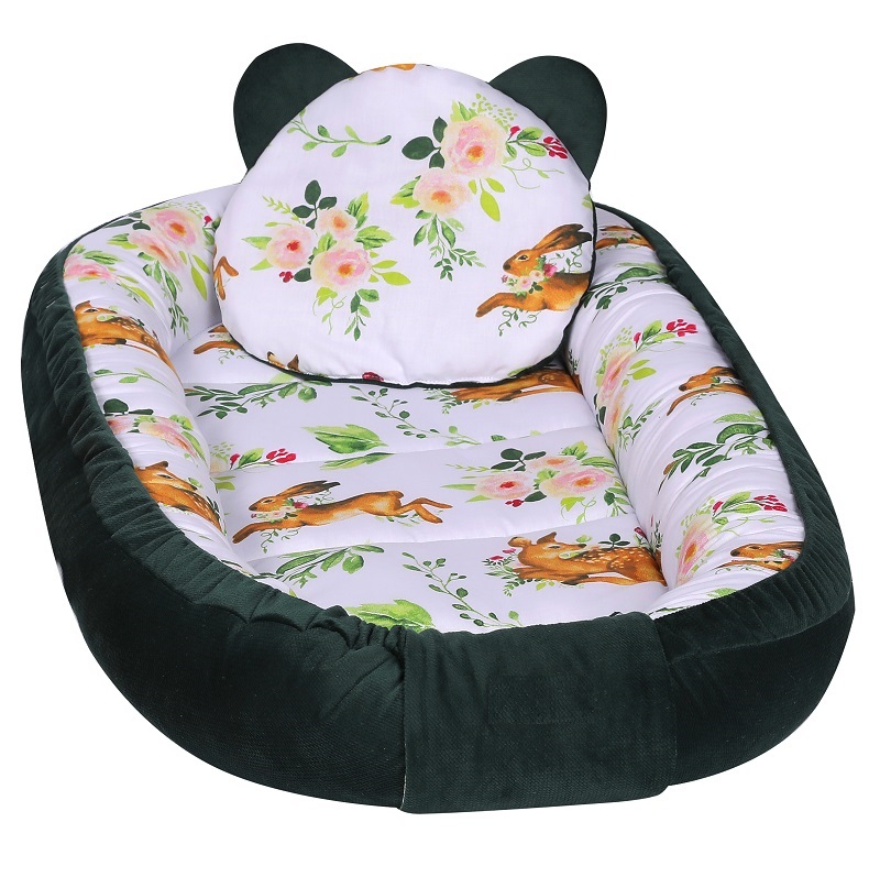 Baby nest multifunctional, catifea si bumbac, spring forest buy4baby.ro imagine noua