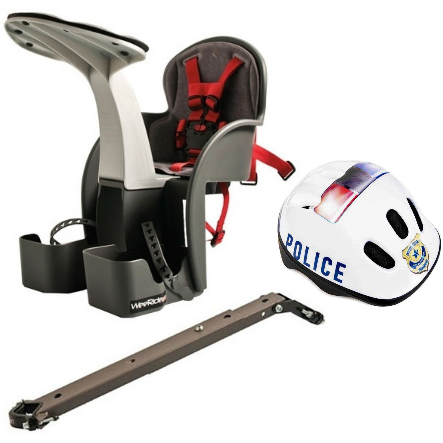 Set Scaun bicicleta copii, Pozitie montare Centru, 15 Kg si Casca Protectie XS 44-48 Police WeeRide WR01SKPL 44-48