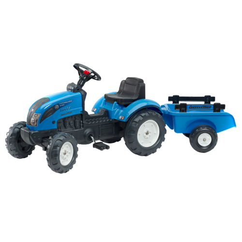 Tractor cu pedale pentru copii, falk, landini cu remorca, albastru
