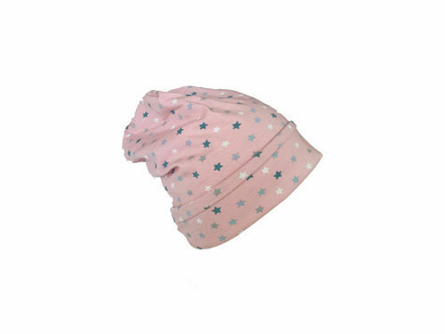 Caciula pink stars, cu bordura, kidsdecor, in strat dublu, din bumbac - 48-52 cm